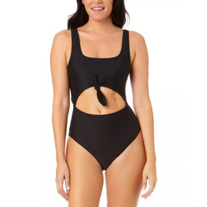 Salt + Cove Women Juniors' Ribbed Knot-Front One-Piece Swimsuit Size M 13596